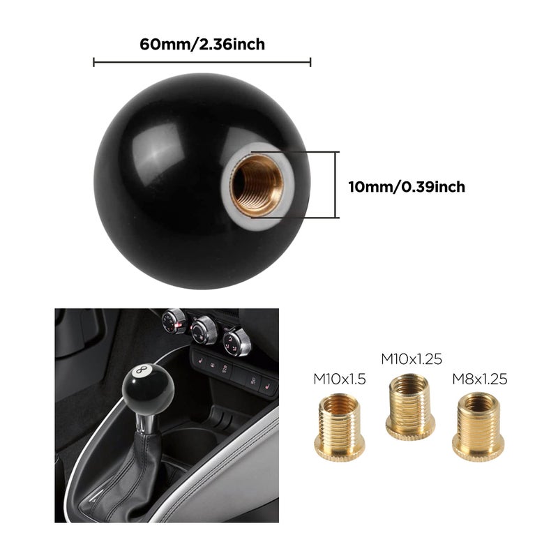 Reswish Shift Knob Manual Gear Round Shift Knob Acrylic Gear Shift Knob 4 5 6 Speed Universal Shifter Knob with 3 Adapters Fit for Manual Car M 8 * 1.25  M 10 * 1.25  M 10 * 1.5  M 12 * 1.25 (Black8) - Image 3